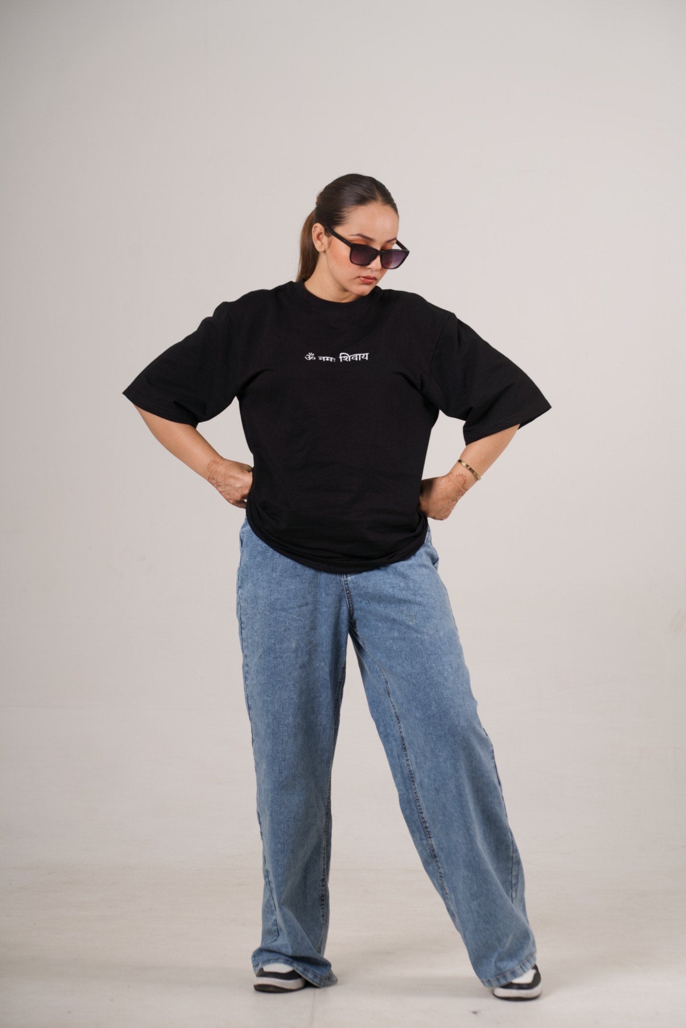Embroidery Oversized Unisex T-Shirt – Om Namah Shivay Drop Shoulder