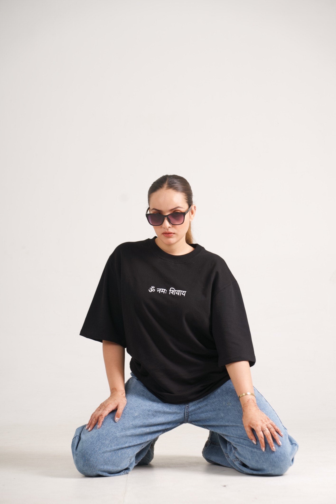 Embroidery Oversized Unisex T-Shirt – Om Namah Shivay Drop Shoulder