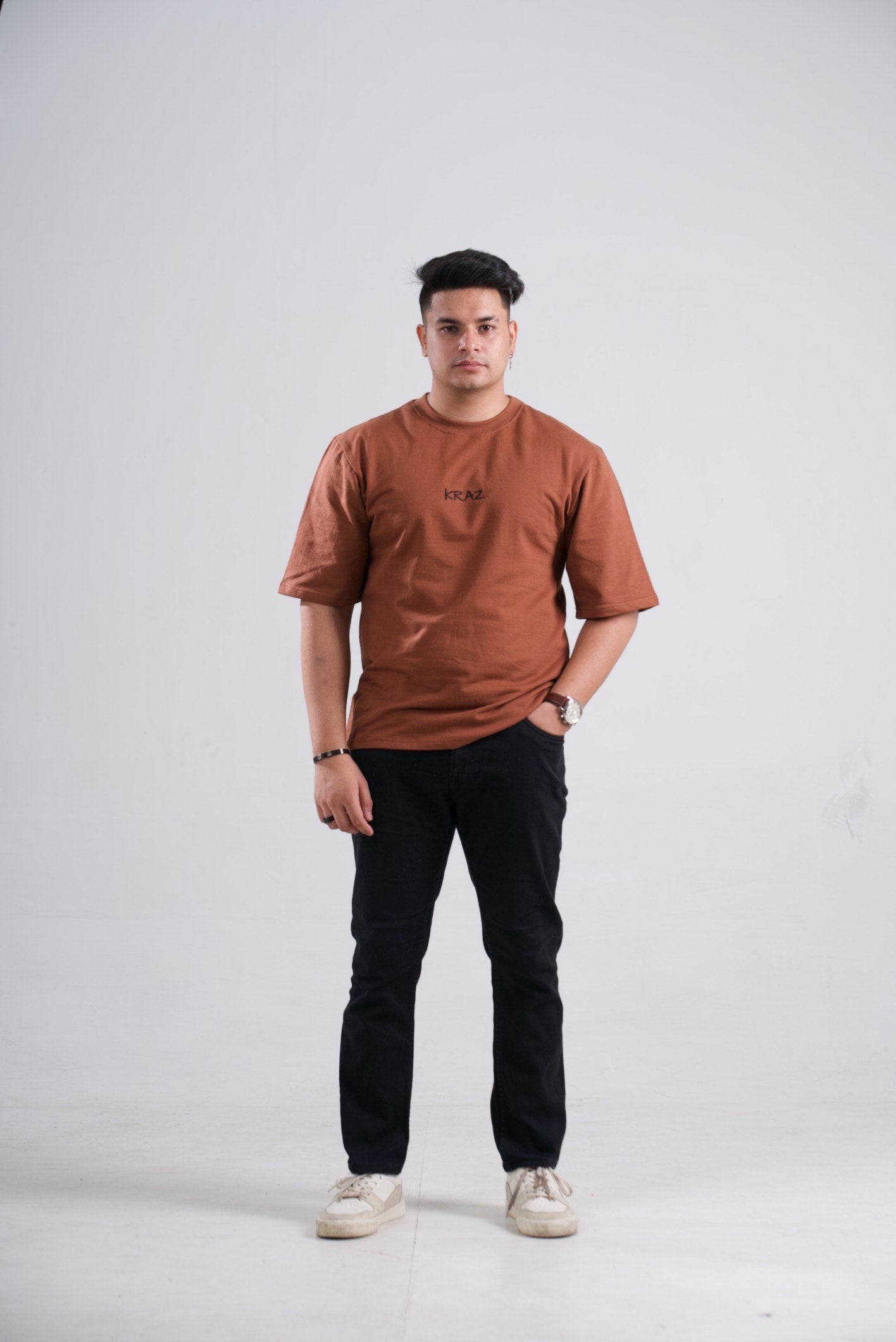 Embroidery Oversized Unisex T-Shirt - Kraz Drop Shoulder