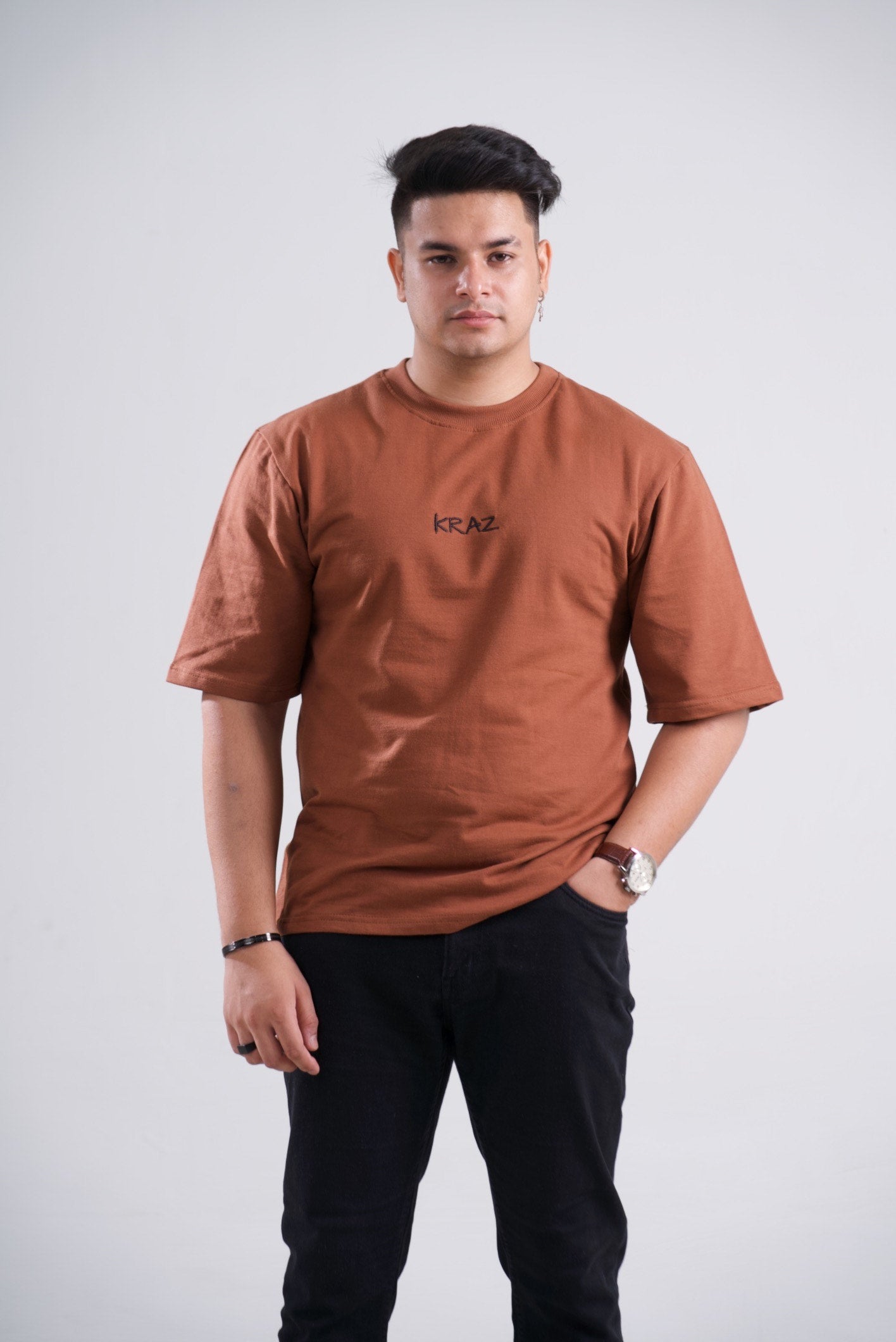 Embroidery Oversized Unisex T-Shirt - Kraz Drop Shoulder