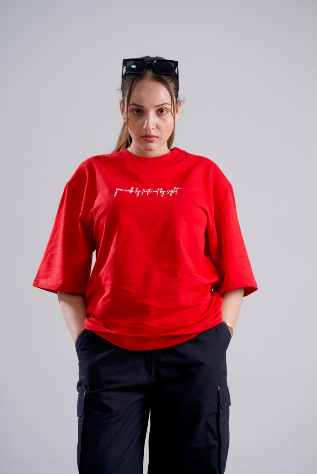 Oversized Unisex T-Shirt – “You Walk by faith not by sight”  Drop Shoulder